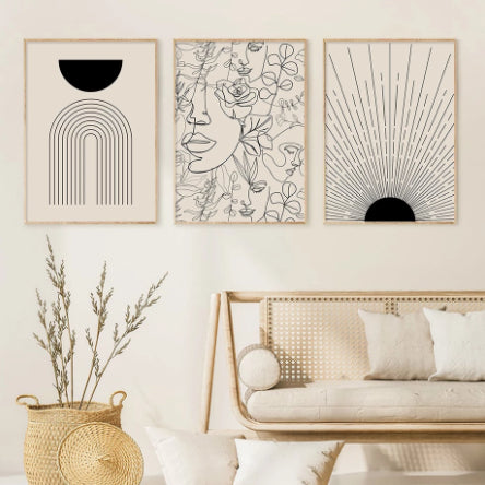 Boho Leinwandbild – Abstrakte Linien Wanddekoration