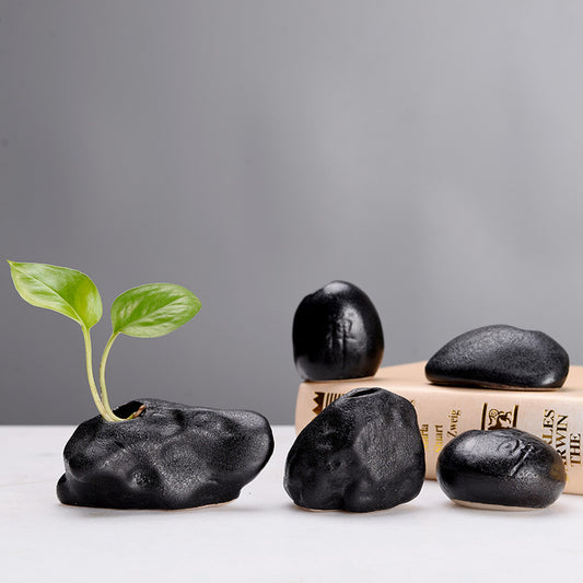 Dekorative Steinoptik Vase – Schwarz Minimalist