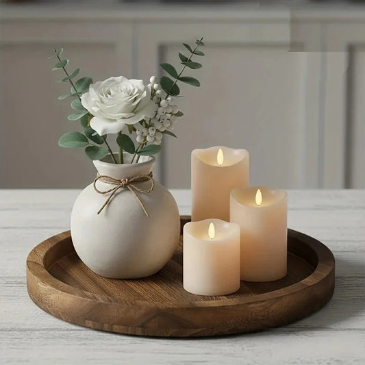 Round Wooden Tray | Candle Decorative Tray | Rustic