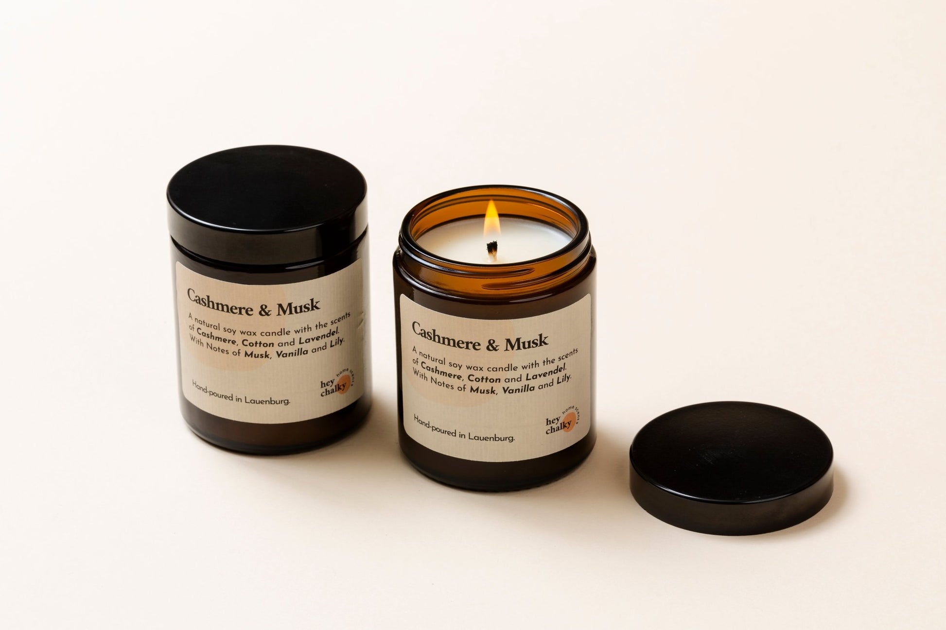 Duftkerze „Cashmere & Musk" | Kaschmir, Vanille & Moschus | Handgemacht | 155g - GlowHaus