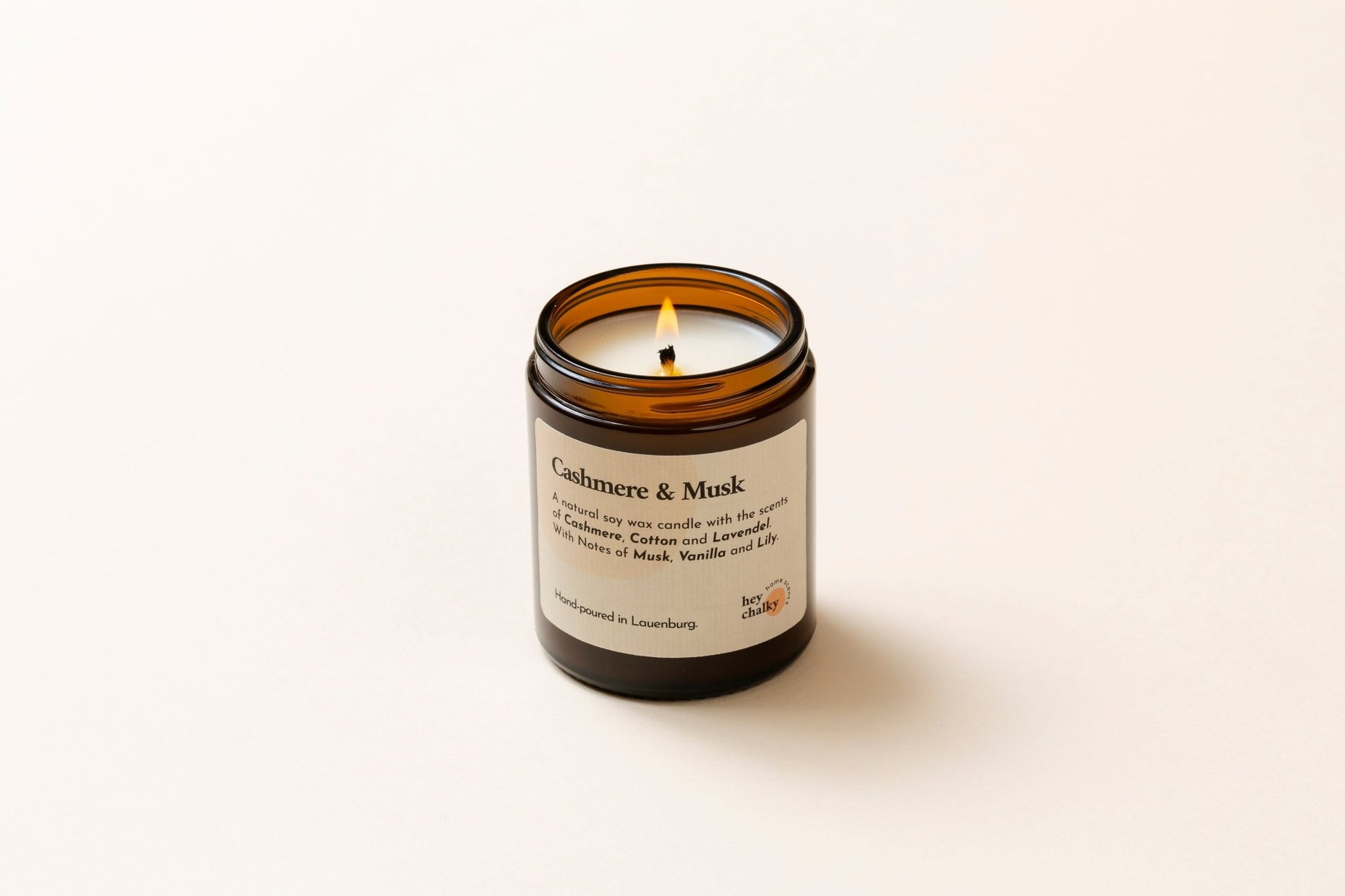 Duftkerze „Cashmere & Musk" | Kaschmir, Vanille & Moschus | Handgemacht | 155g - GlowHaus